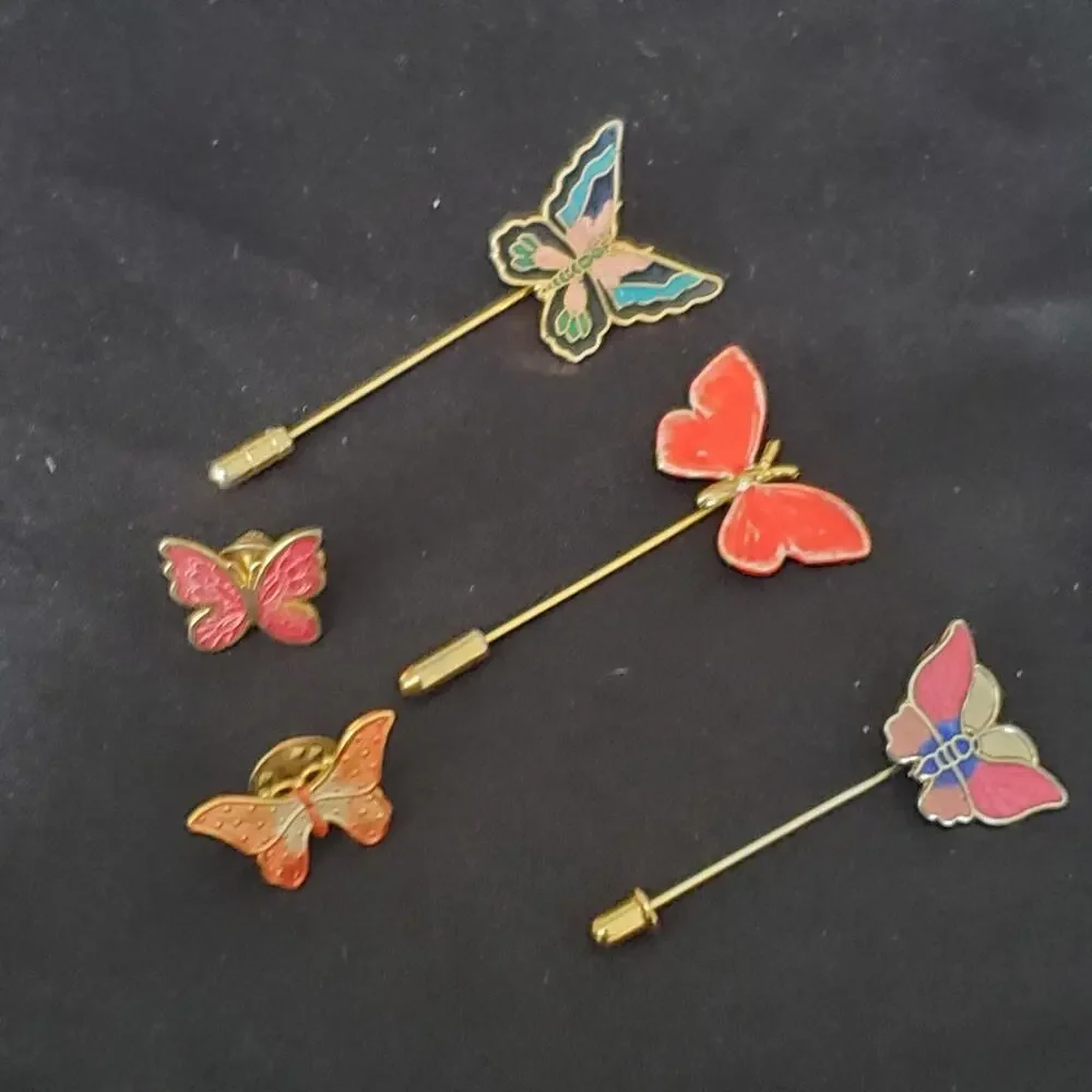 Vintage Lot of 5 Butterfly Pin Brooch Women's Colorful Collectible Insect Love